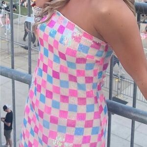 Show Me Your MuMu Pink and Blue Checkered Dress